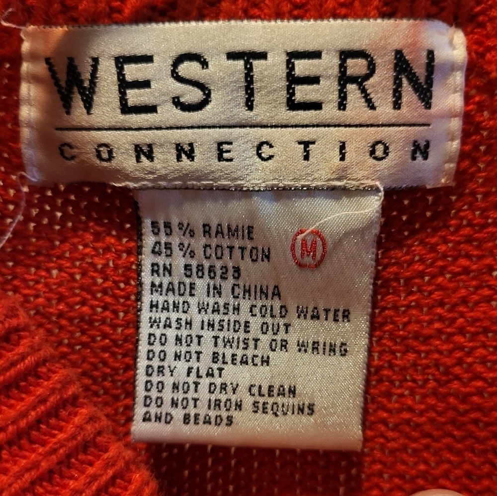 Vintage Western Connection Red Sequin Crew Neck Sweater Medium - Picture 4 of 6